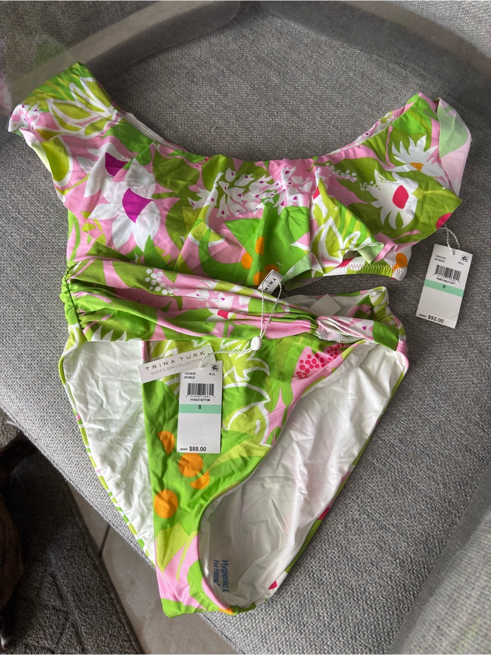 Trina Turk Pink & Green Floral Off-Shoulder Girls' Swim Bikini